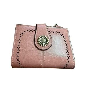 Sendefn Bifold Wallet Pink RFIP Card Holder Metal Flower Clasp Boho Chic Vegan
